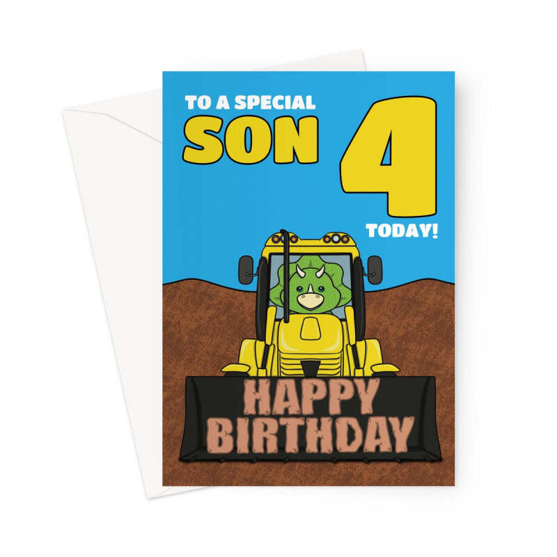 Dinosaur 4th Birthday Card For Son - A5 Portrait - 1 Card