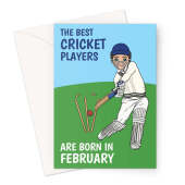 Cricket Player Birthday Card Born In February