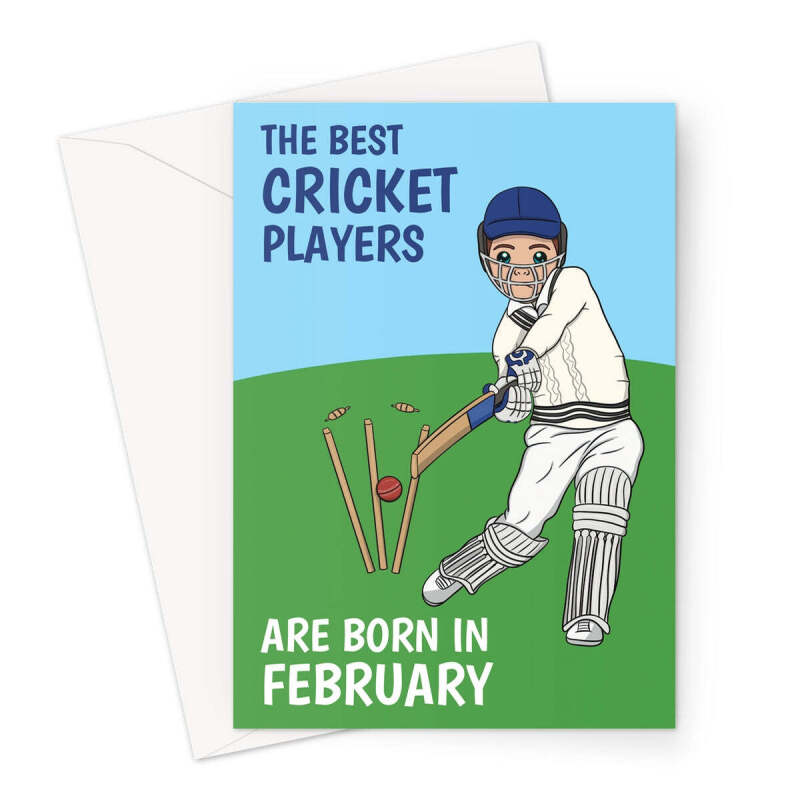 Cricket Player Birthday Card Born In February - A5 Portrait - 1 Card