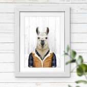 Llama in clothes, animal print, wall art