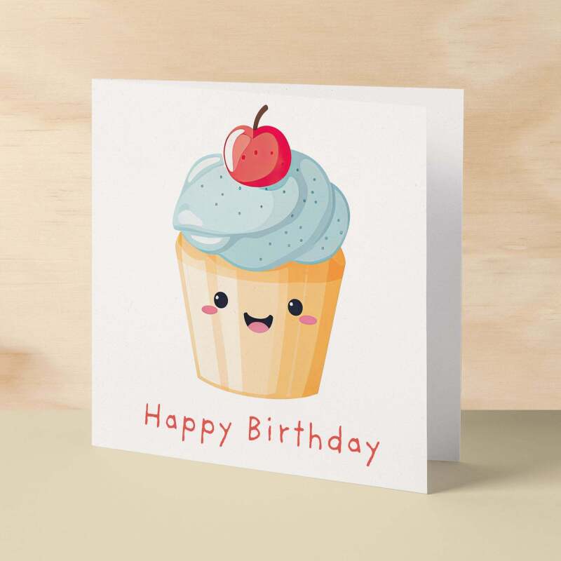 Birthday Card for Her Birthday Card For Sister or Mum Birthday Card For Friend Cute Cake Birthday Card For Him Birthday Card For Anyone - Square (6x6) / Blank Message