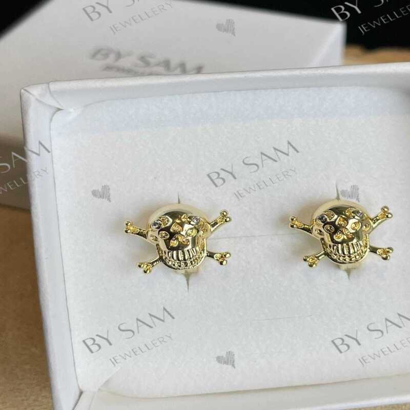 Halloween earrings, gold skull earrings, silver skull earrings - Silver