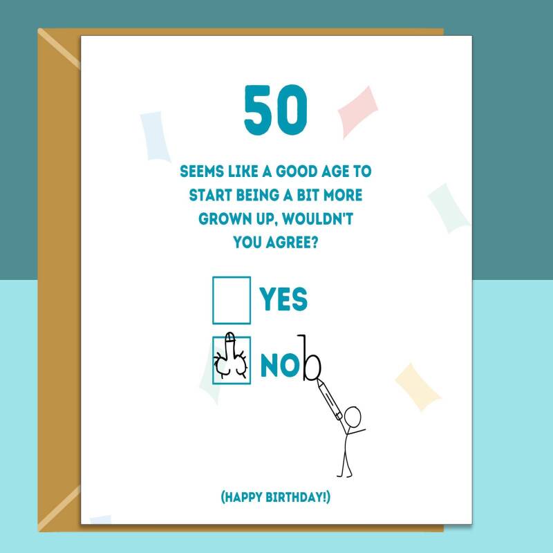 Funny 50th Birthday Card - For Him or For Her - Can be personalised - for mum, dad, brother, sister, friend turning 50 years old - Blank inside - Small