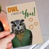 Owl, all I need is you bird in clothes anniversary card for wife, husband, girlfriend, boyfriend (Animalyser) (Size A6/A5/A4/Square 6x6") - A6: Single card