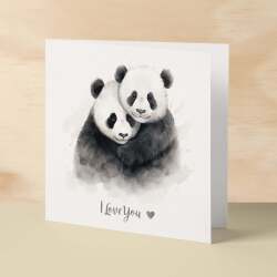 Anniversary or Valentine's Day Card For Wife Anniversary Card For Husband Boyfriend or Girlfriend Valentines Card For Him or Her Panda Love - Square (6x6) / Blank Message