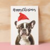 Christmas Card For Him or Her Christmas Card With A Dog French Bulldog Dog Christmas Card For Anyone Friend Fun Christmas Card of a Dog - Small (4x6) / Blank Message