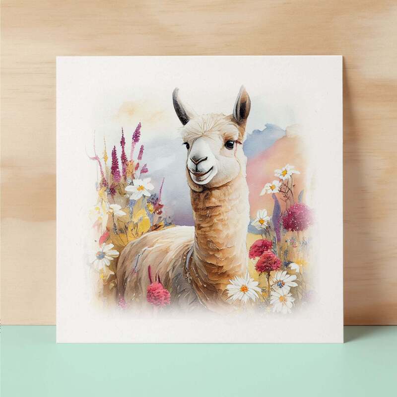 Notelet Card of a Llama For Anyone Any Occasion Card For Her or For Him Card For Birthday or Easter Card Thank You Card - Square (6x6) / Blank Message