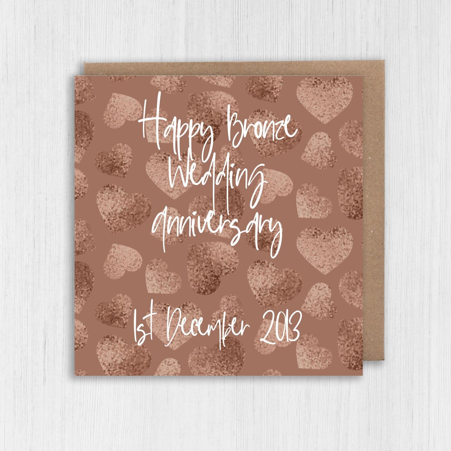 Personalised Bronze (8th/eight years) anniversary card: Personalised with date (Size A6/A5/A4/Square 6x6") - A6: Single card