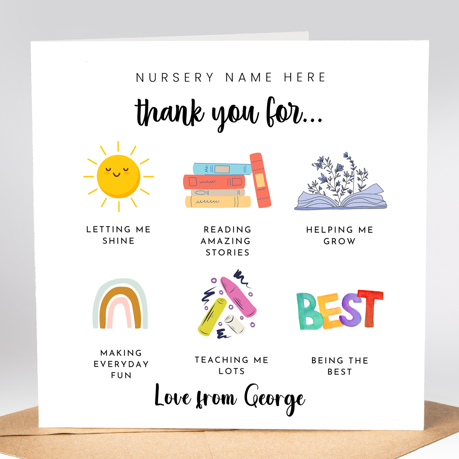 Nursery thank you, Personalised Teacher Card