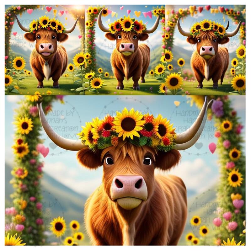 Sunflower Highland Cow - instant downloads
