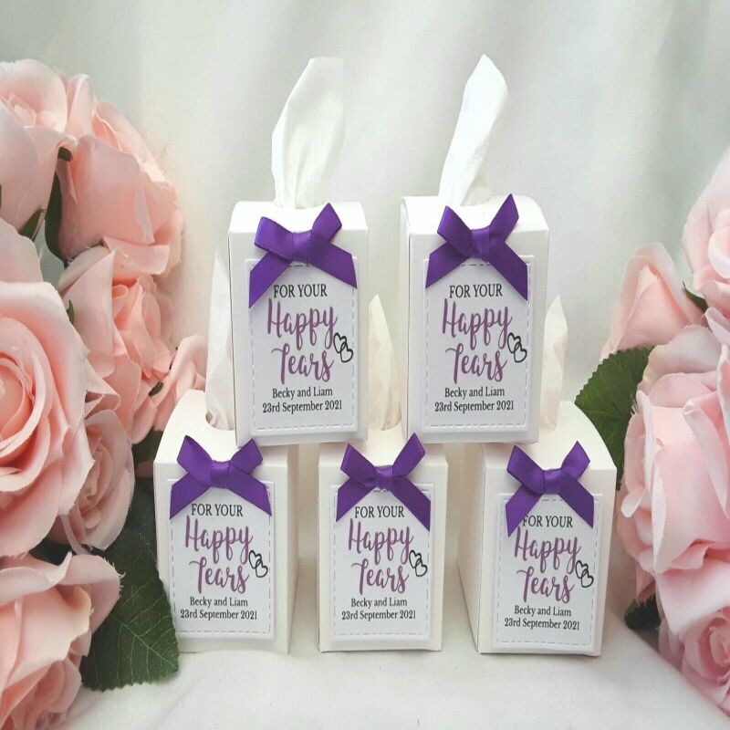 Personalised Happy tears tissues,Personalised wedding tissues,mini tissue box - Without ribbon bow