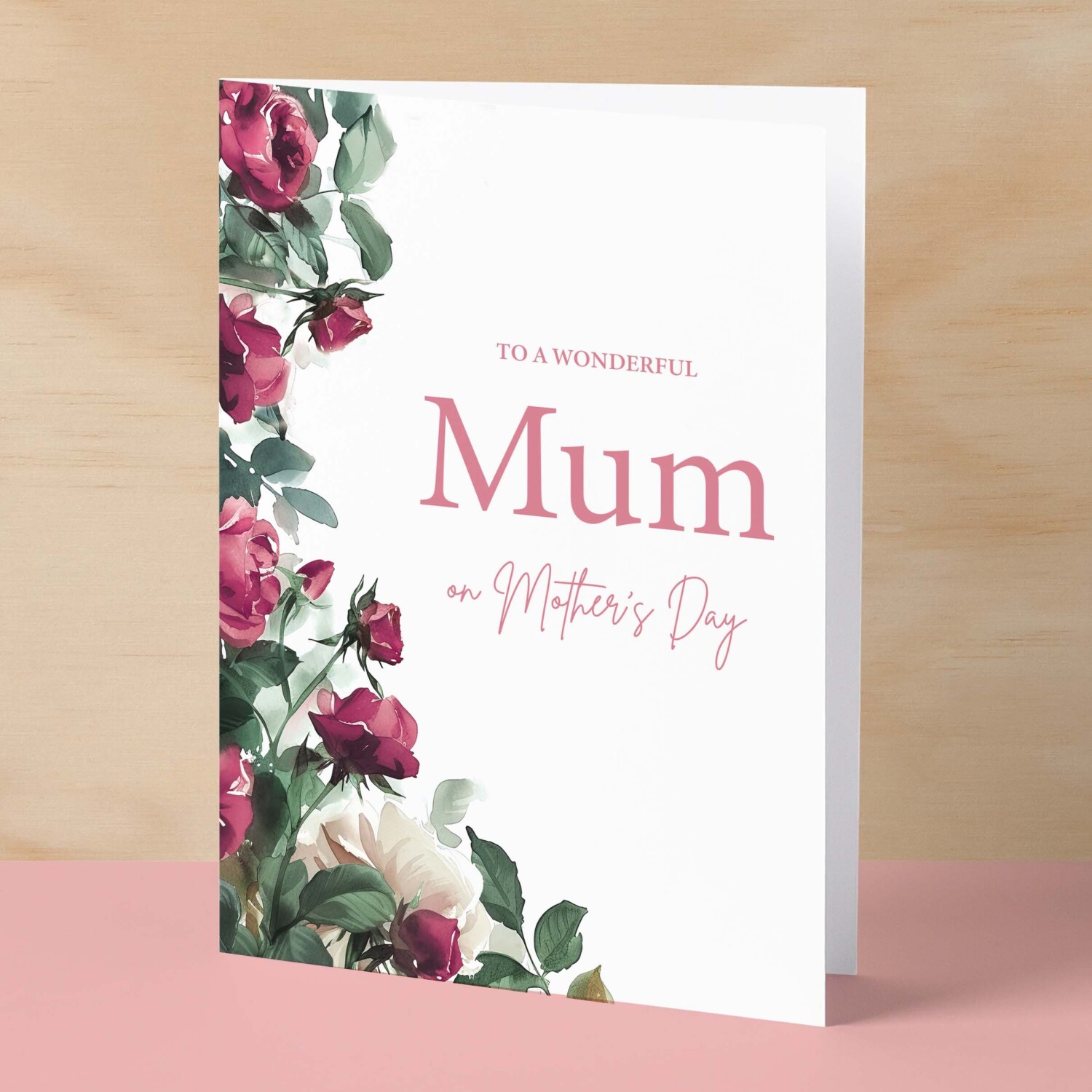 Mother's Day Card For Mum Mothering Sunday Card Love Mum Card Mother's Day Card with Flowers Roses Wonderful Mum Card - Large (5x7) / Blank Message