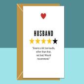 Husband - 4 Stars - Valentine's Card - For him - Snores too much!