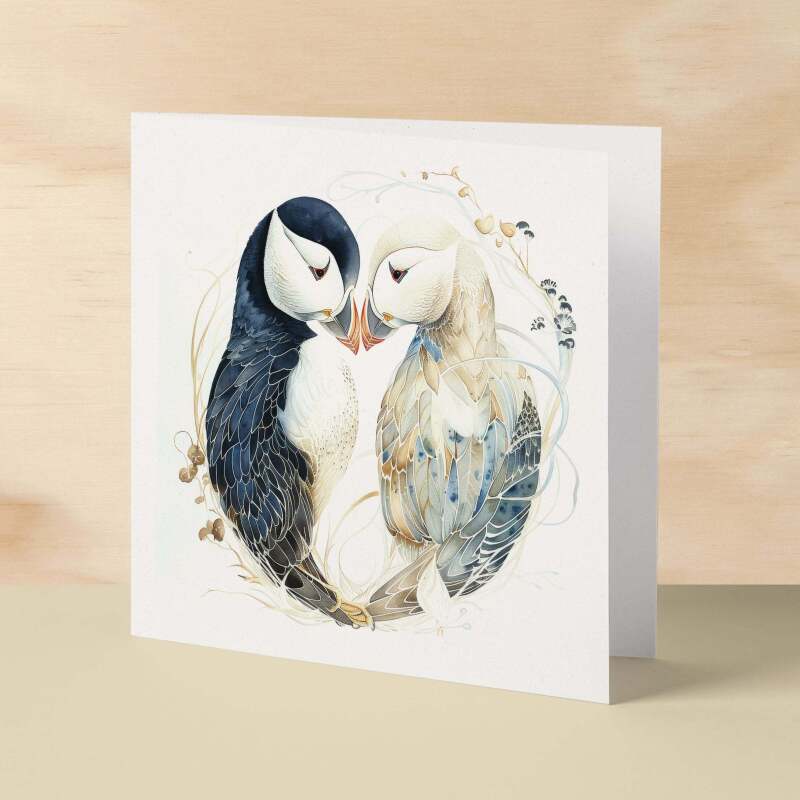 Anniversary Card For Husband Card for Anniversary Card For Wife Puffins Anniversary Card For Couple Engagement Card For Couple Wedding Card - Square (6x6) / Blank Message