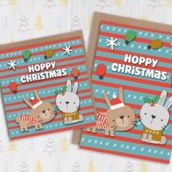 Hoppy Christmas funny, cute rabbit, bunny, pet Christmas, holidays, festive card for children, child, kids (Size A6/A5/A4/Square 6x6") - A6: Single card