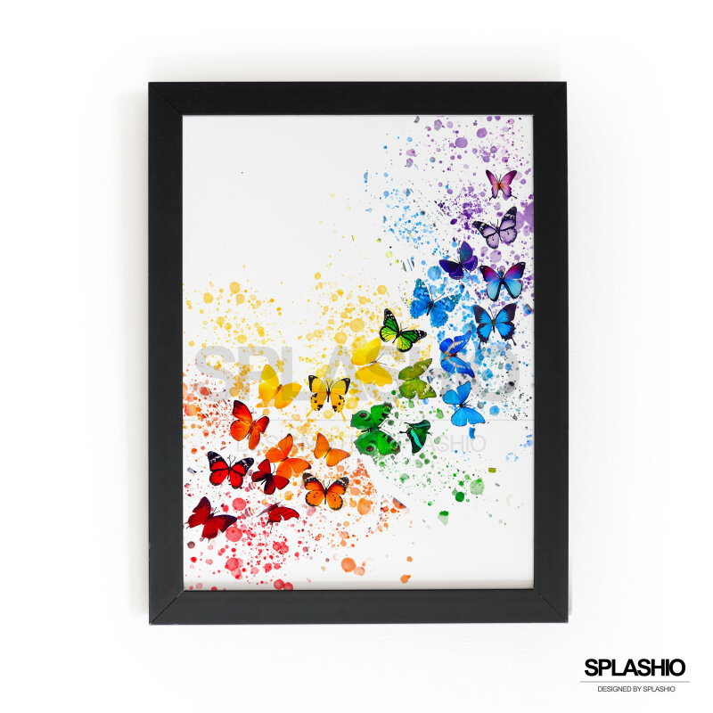 RAINBOW BUTTERFLIES Splatter Art Print, High Gloss Print, Splash Art, Home Decor, Romantic Art, Floral Prints Custom Art Work - A6