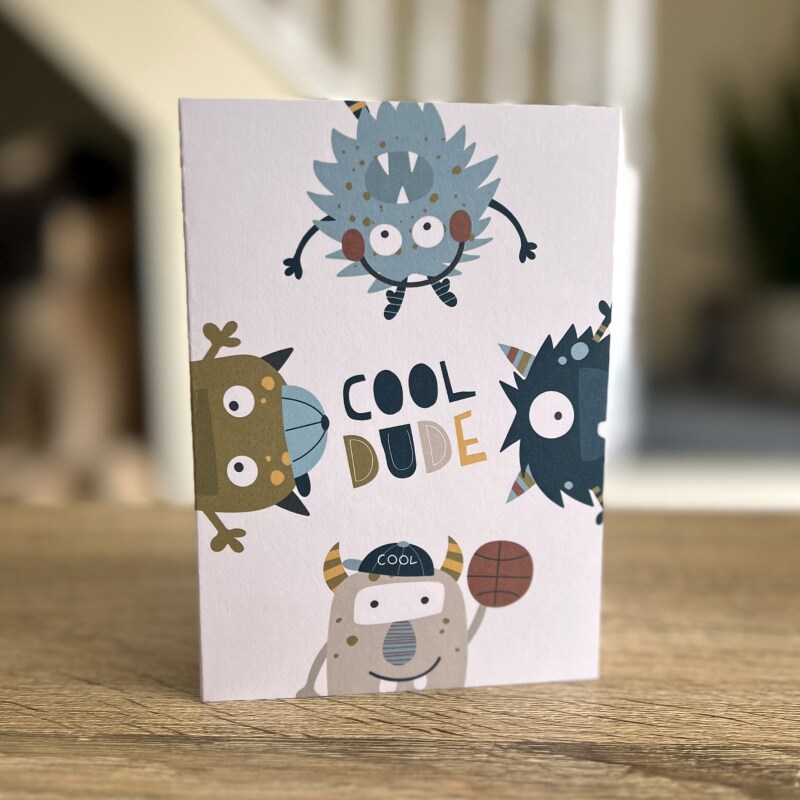 Cool dude monsters birthday card for children, child, kid, boy, girl, niece, nephew, grandson, granddaughter (Size A6/A5/A4/Square 6x6") - A6: Single card