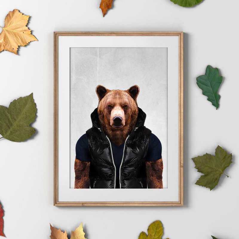 Bear in clothes, animal print, wall art - A5 - Glossy