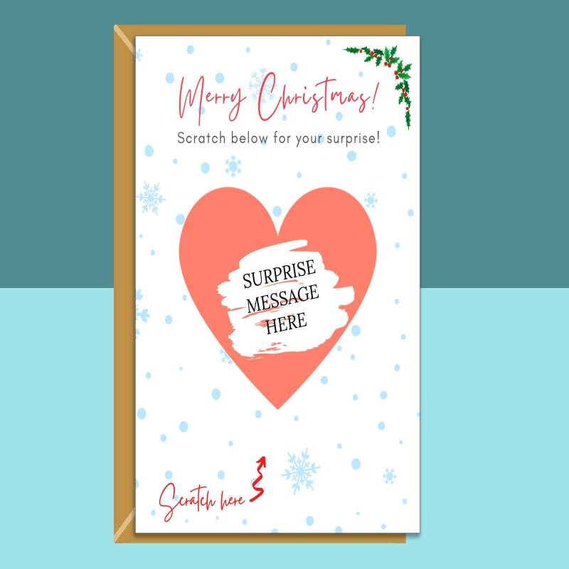 Christmas Surprise Scratch and Reveal Card - Personalised - Custom Xmas Card. - Blank inside - Large