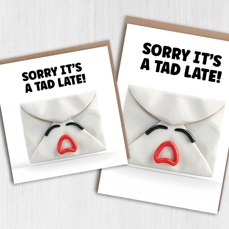 Sorry it's a tad late funny belated, delayed birthday card for friends, mates, family, partner, colleague (Size A6/A5/A4/Square 6x6") - A6: Single card