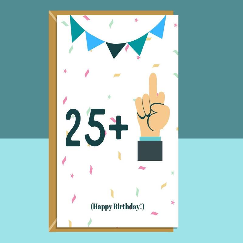 Funny 26th Birthday Card - 25 + 1 - Swearing birthday card for him or for her turning 26 years old - Middle Finger