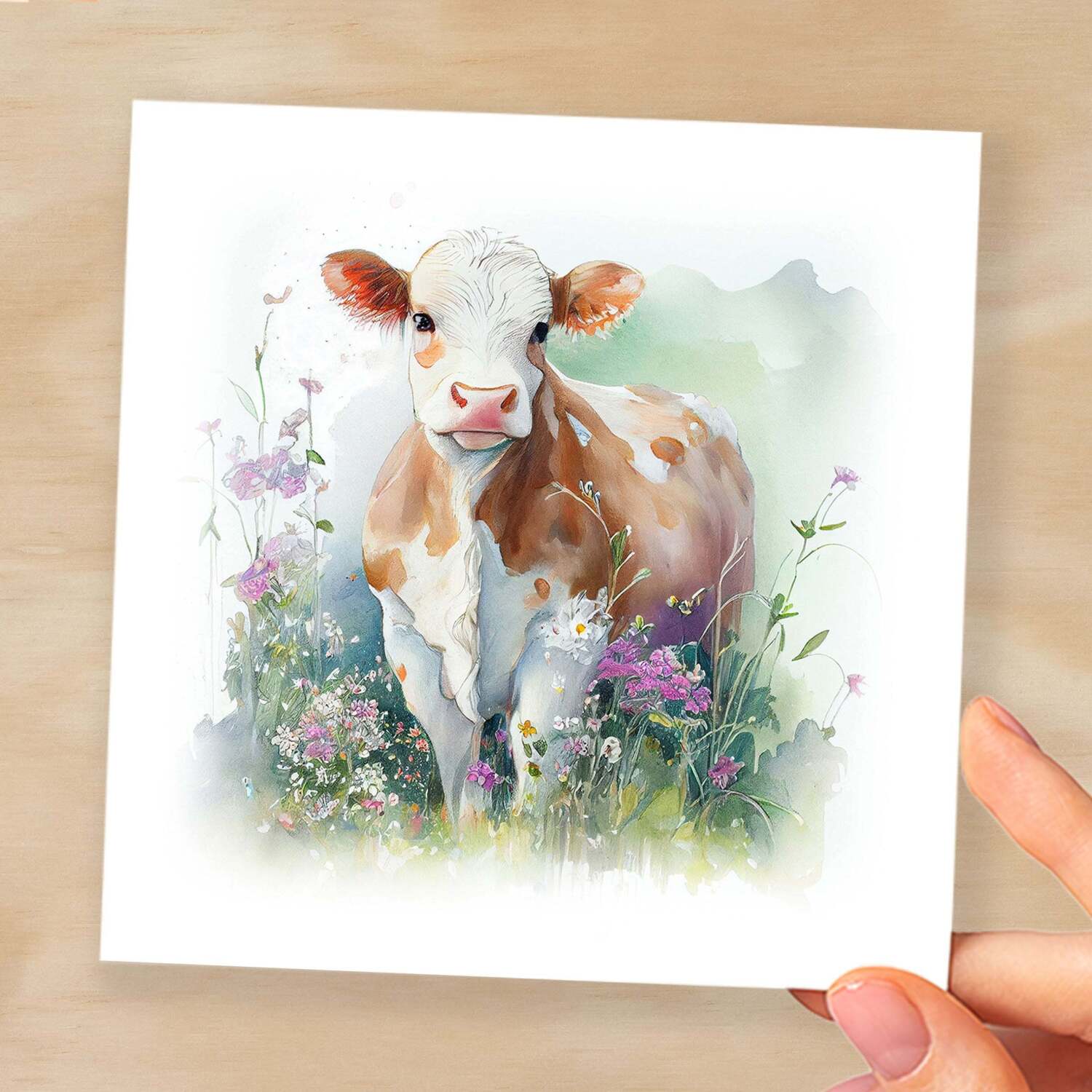 Notelet Card of a Cow For Anyone Any Occasion Card For Her or For Him Card For Birthday or Easter Card Thank You Card - Square (6x6) / Blank Message