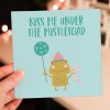 Kiss me under the mistletoad toad, mistletoe Christmas, Holidays, Xmas, festive card for wife, husband, partner (Size A6/A5/A4/Square 6x6") - A6: Single card