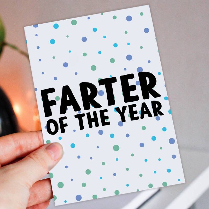 Farter of the year funny, rude, farting, fart Father’s Day card for dad, daddy, father from son, daughter, kids (Size A6/A5/A4/Square 6x6") - A6: Single card