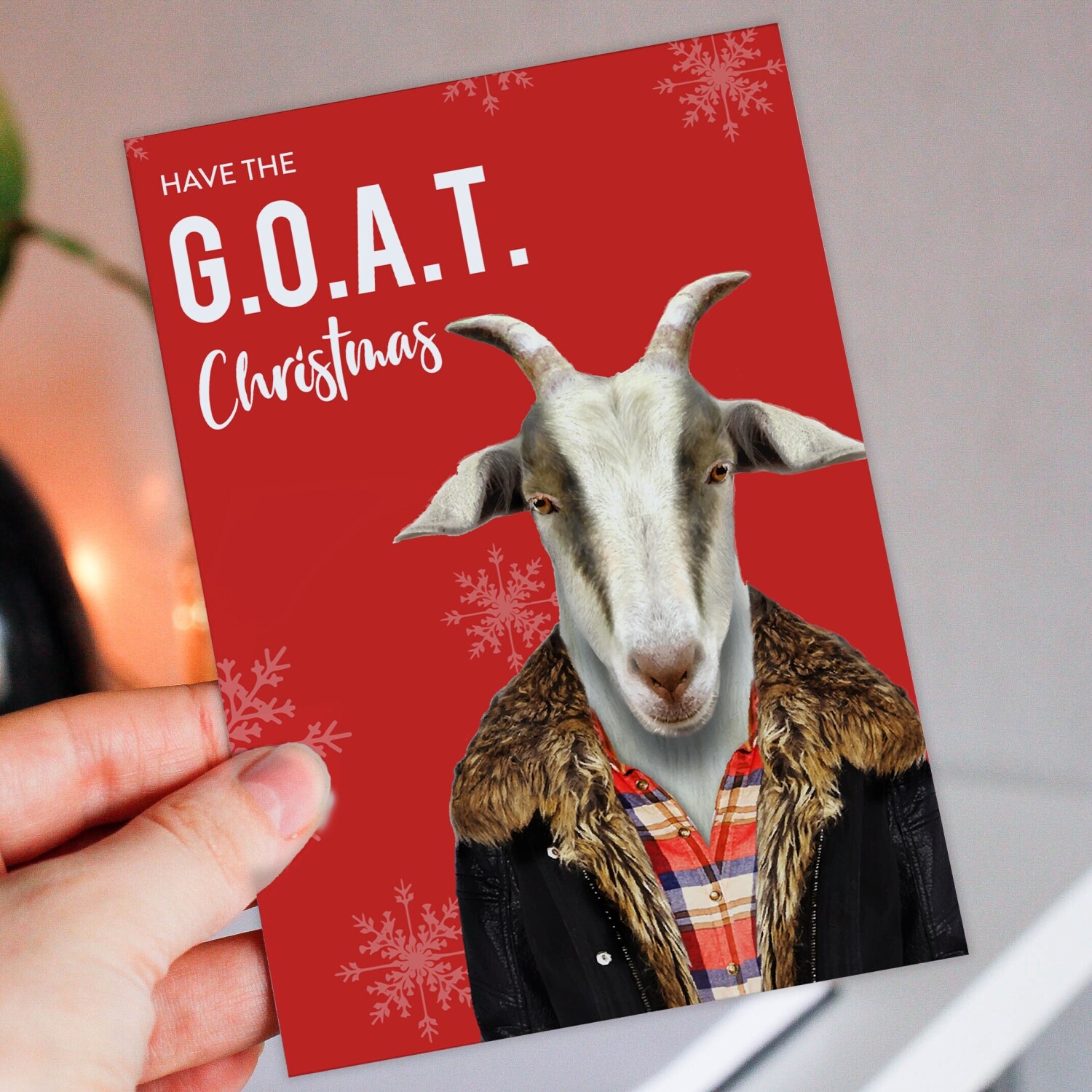 Have the Greatest of All Time (G.O.A.T) Christmas goat in clothes Holidays, Xmas, festive card (Animalyser) (Size A6/A5/A4/Square 6x6") - A6: Single card