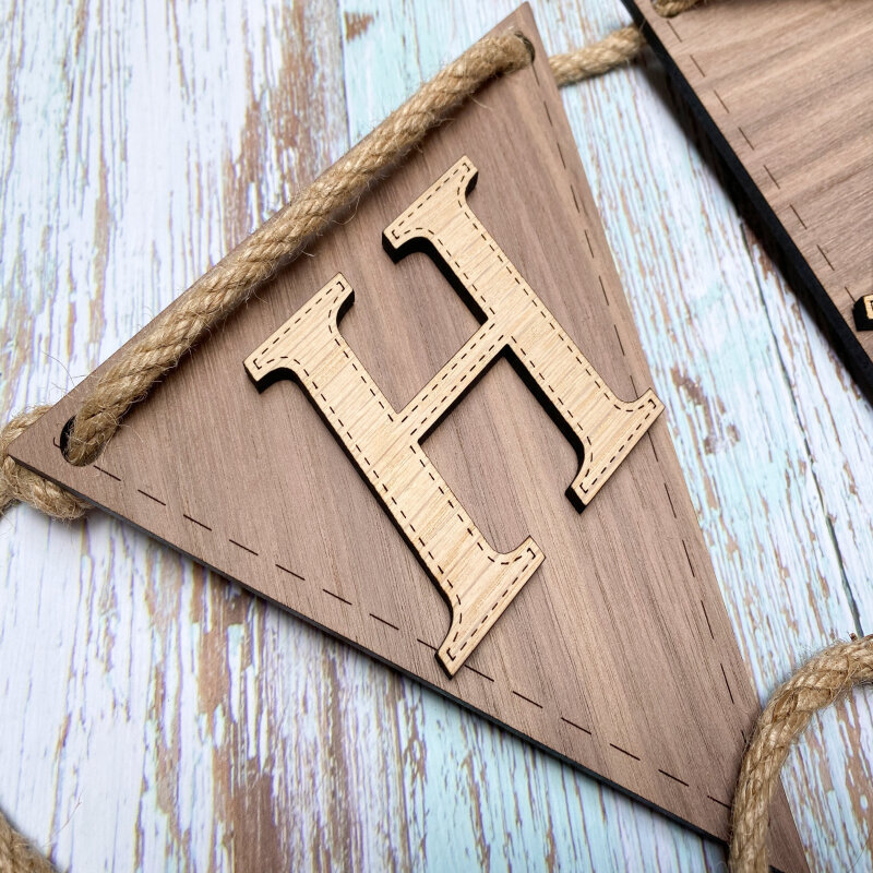 Personalised bunting with wooden letters for nursery decor. Name bunting. Wooden name sign. Wooden lettering. Wooden letters for wall - 1 letter - Oak flg/Walnut ltr
