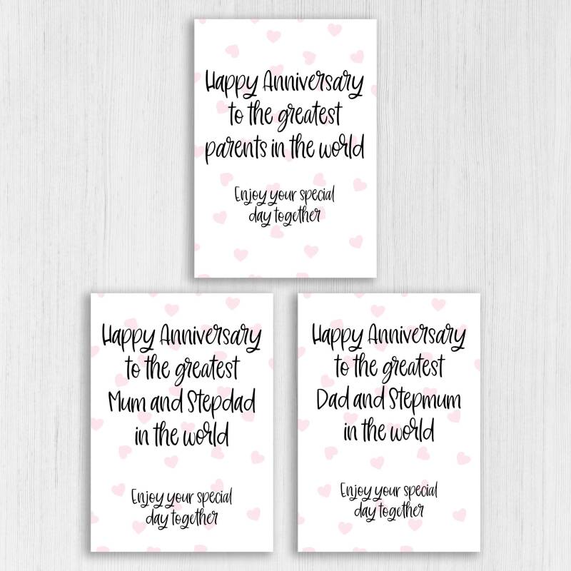 Happy anniversary to the greatest parents, Mum and Stepdad, Dad and Stepmum in the world from son, daughter (Size A6/A5/A4/Square 6x6") - A6: Single card