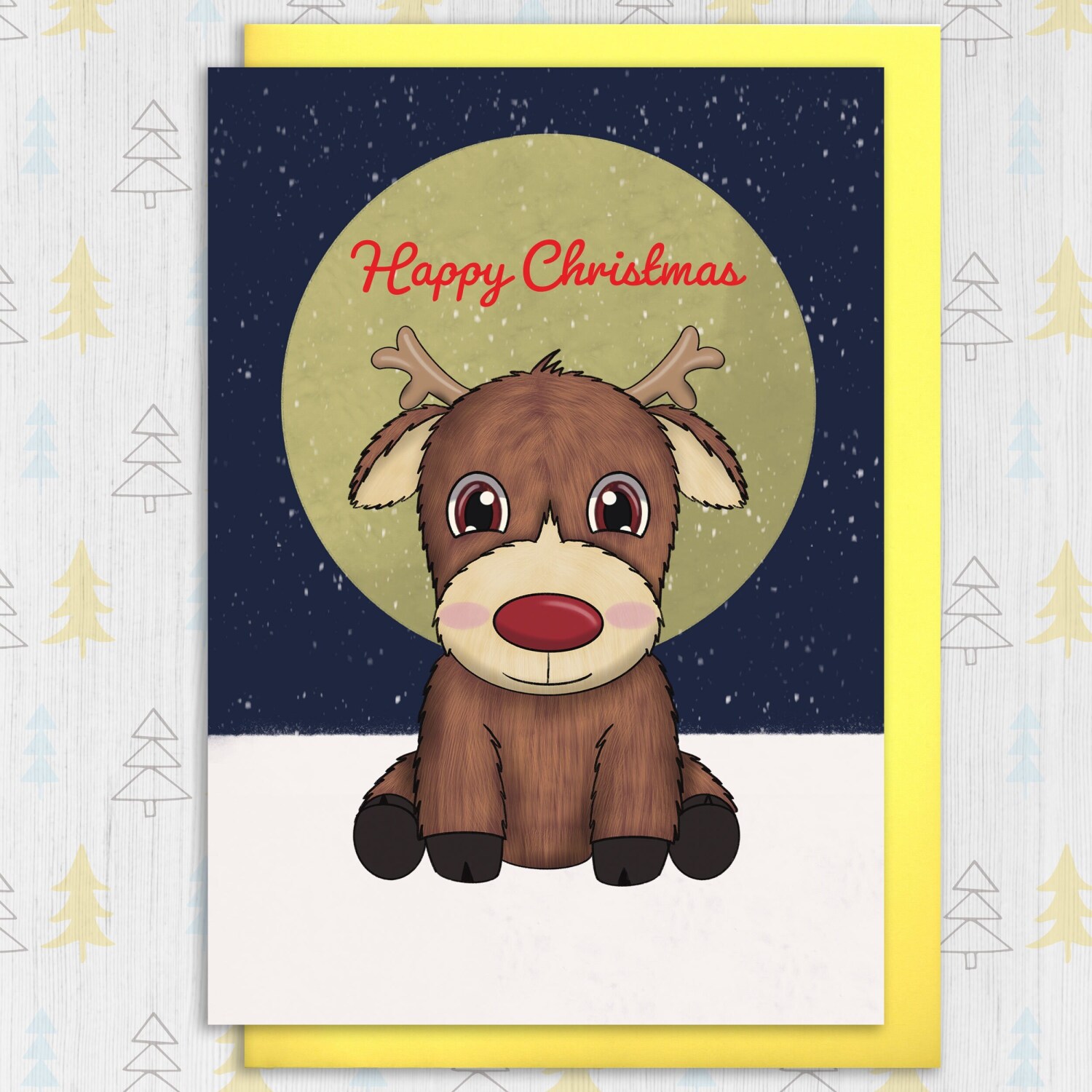 Personalised Happy Christmas with name, cute reindeer card for wonderful child, son, daughter, grandson, granddaughter (Size A6/A5/A4) - A6: Single card