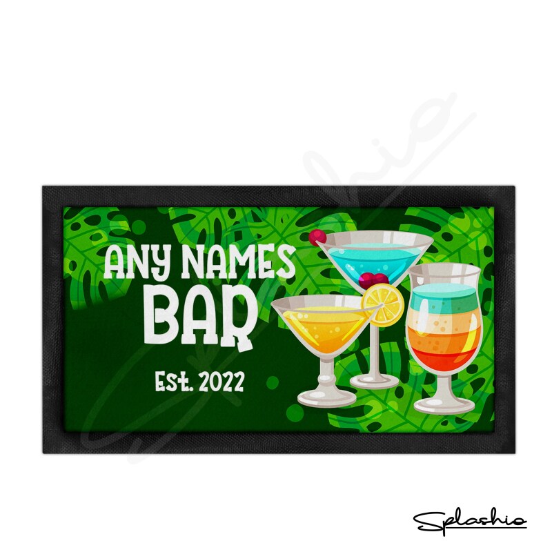 Personalised Bar Runner Mat, Cocktail Bar Custom Beer Mats & 4 x Drinks Coasters Gift Set Garden Bar Sets / Personalised Mats Home Cocktails - Set of 4 Coasters