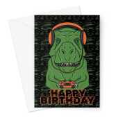 Funny Gamer Birthday Card, T-Rex Dinosaur