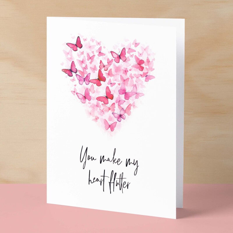 Anniversary or Valentine's Card for Her Anniversary Card for Wife Valentines Day Card For Husband Boyfriend or Girlfriend Butterfly Heart - Small (4x6) / Blank Message