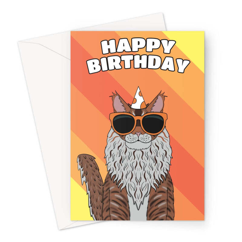 Maine Coon Cat Birthday Card - A5 Portrait - 1 Card
