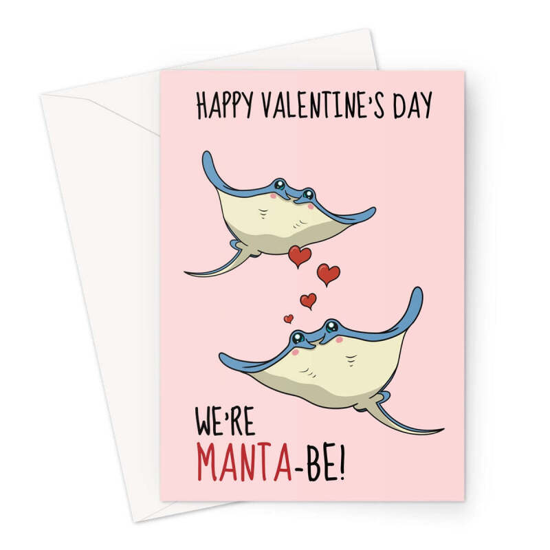 Cute Valentine's Day Card For Her - We're Meant To Be Manta Ray - A5 Portrait - 1 Card