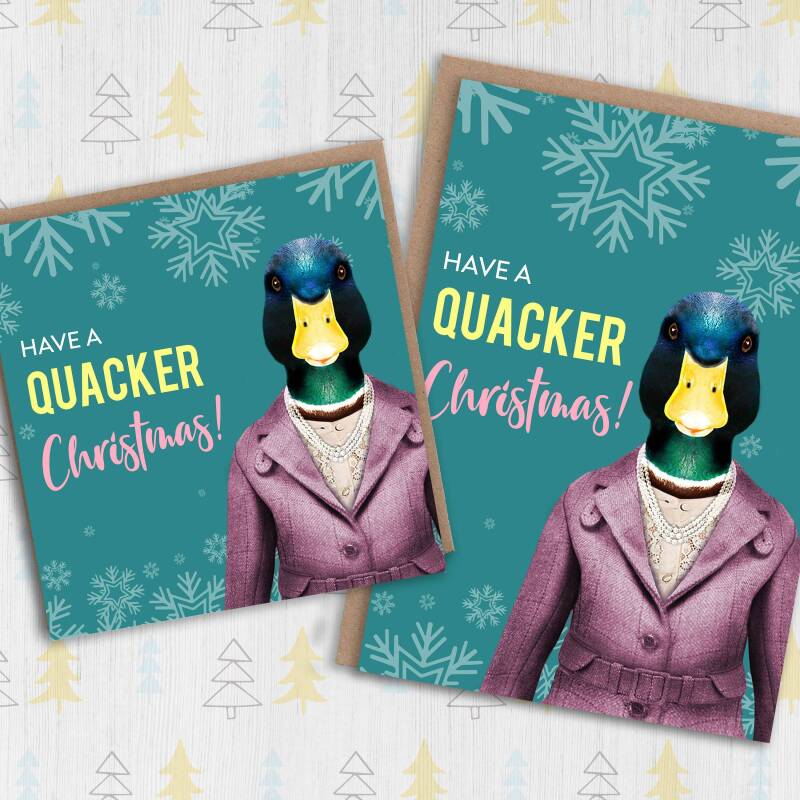 Have a quacker, cracker Christmas duck, bird in clothes Holidays, Xmas, festive card for friends (Animalyser) (Size A6/A5/A4/Square 6x6") - A6: Single card