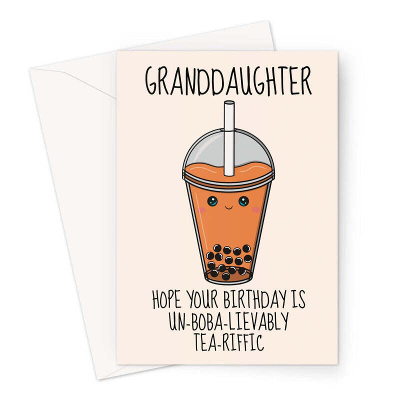 Granddaughter Birthday Card - Cute Bubble Tea - A5 Portrait - 1 Card