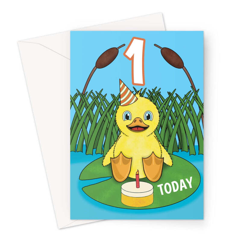 Cute Duckling 1st Birthday Card - A5 Portrait - 1 Card