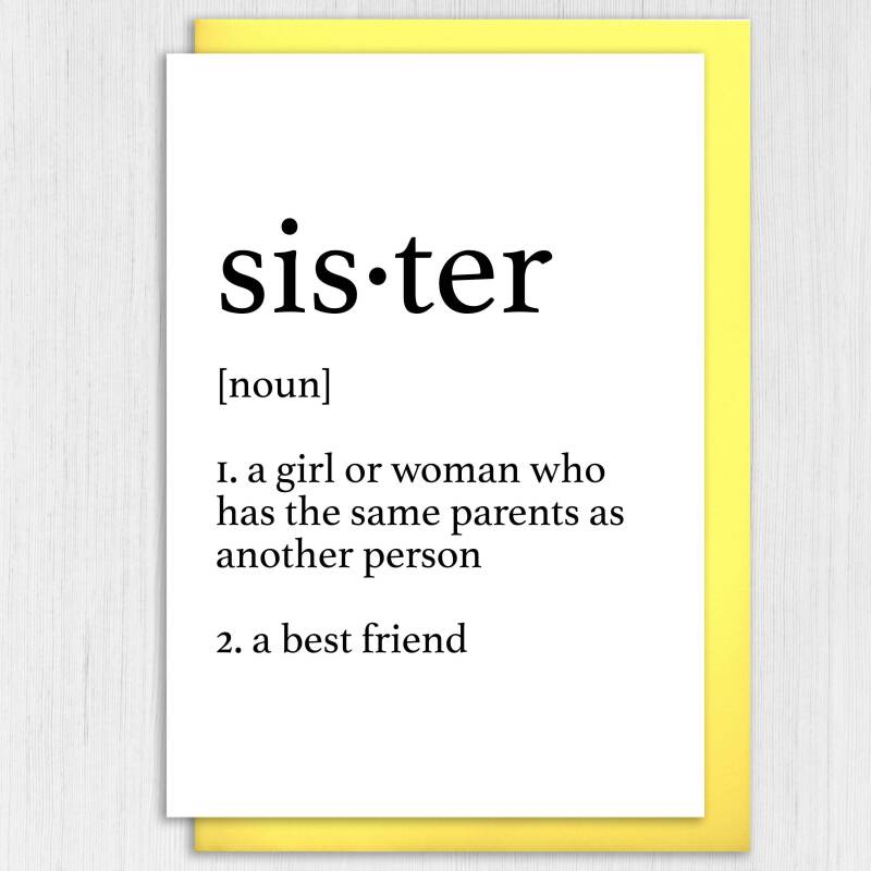 Dictionary definition of sister cute, heartfelt, sweet, best friend birthday card from brother, sibling (Size A6/A5/A4/Square 6x6") - A6: Single card