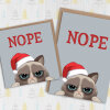 Funny, rude grumpy cat in Santa hat, kitten anti-Christmas, Holidays card from the cat, pet for cat lady (Size A6/A5/A4/Square 6x6") - A6: Single card