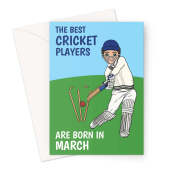 Cricket Player Birthday Card Born In March