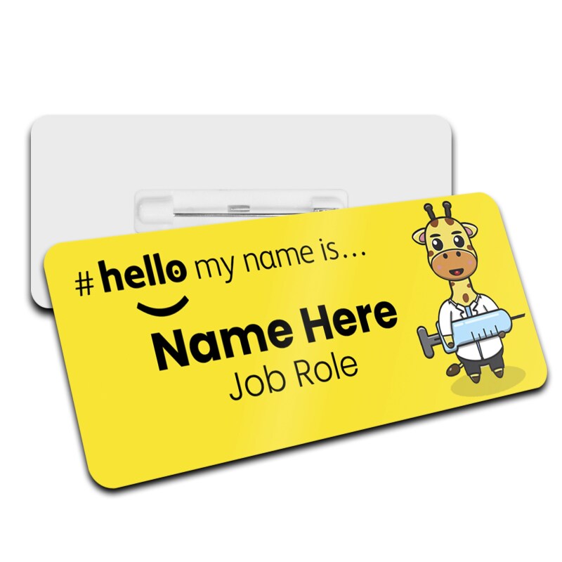 Hello My Name is Name Badge Yellow Griaffe Personalised Premium Name Badge #hello mynameis Name Badge, Nurse Bages, Doctor Name Badges - Standard Name Badge - Style 1