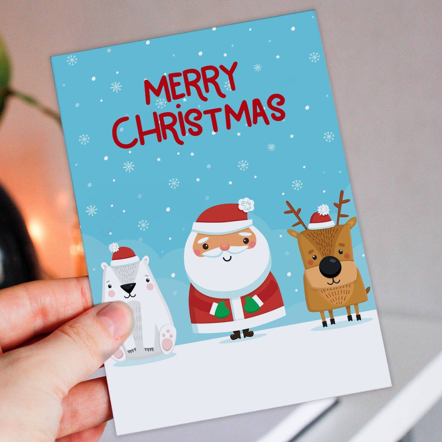 Polar bear, Santa, reindeer Christmas, Holidays, Xmas, festive card for children, kids, babies, grandchildren (Size A6/A5/A4/Square 6x6") - A6: Single card