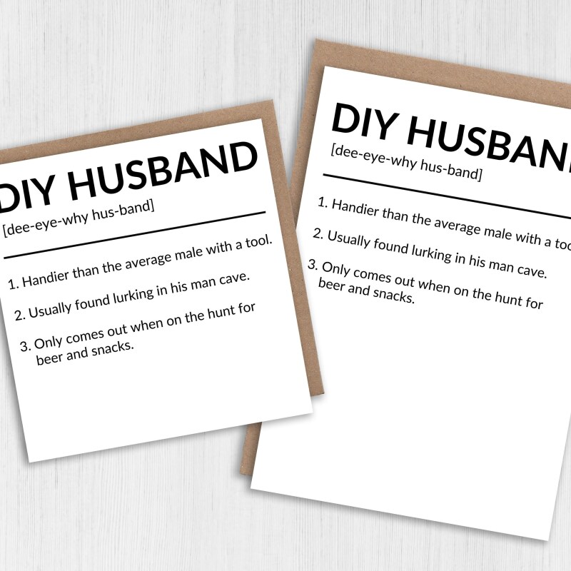 DIY Husband, Do It Yourself Husband, Boyfriend funny, humour dictionary definition Valentine's Day card (Size A6/A5/A4/Square 6x6") - A6: Single card - Boyfriend