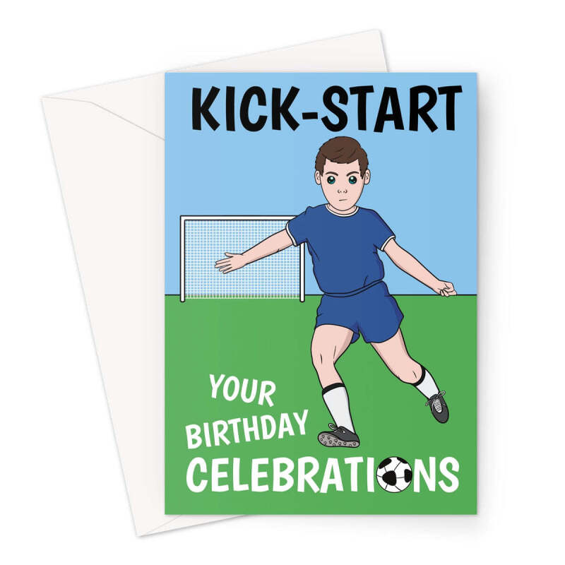 Blue Football Birthday Card - A5 Portrait - 1 Card