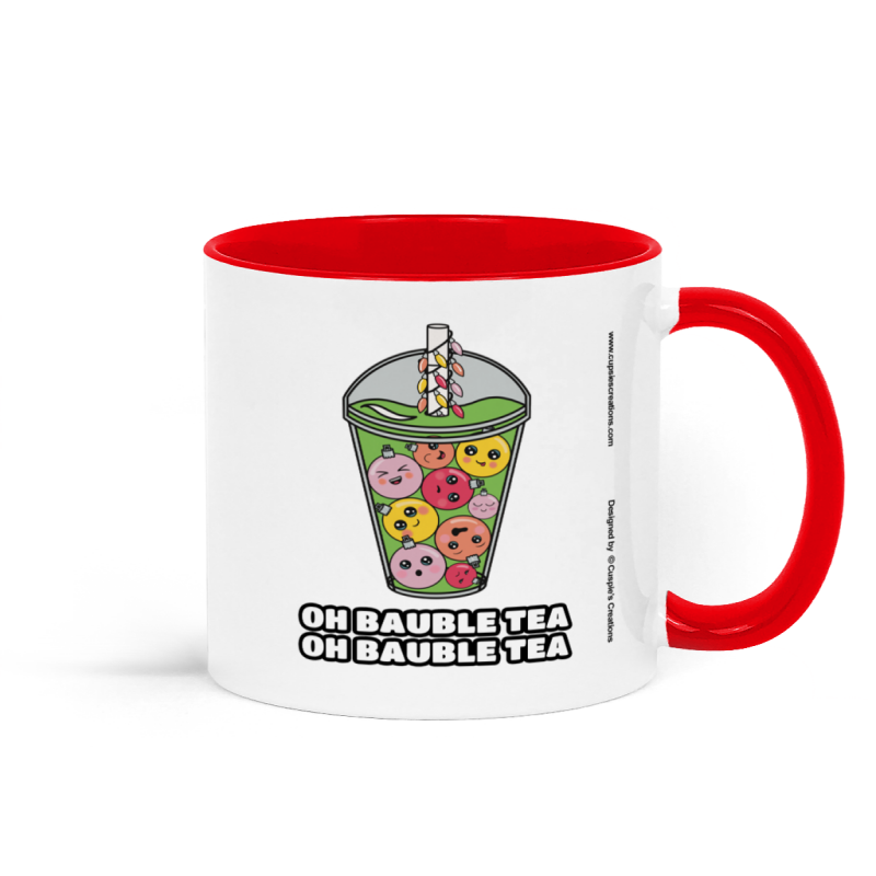 Bubble Tea Christmas Mug - White / Red - Ceramic