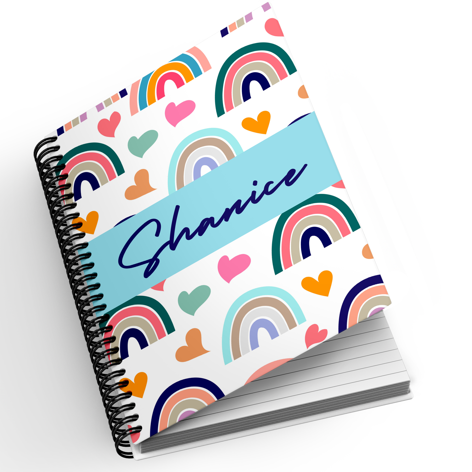 Personalised A5 Notebook - Bold Rainbow & Hearts