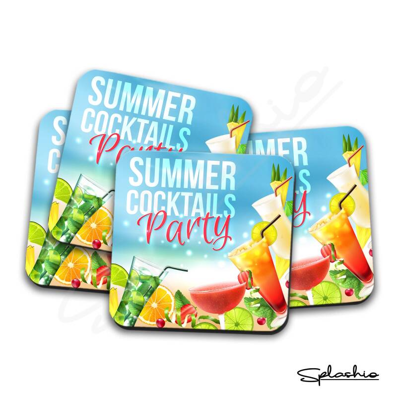 Personalised Bar Runner Mat, Cocktail Bar Custom Beer Mats & 4 x Drinks Coasters Gift Set Garden Bar Sets / Personalised Mats Home Cocktails - Set of 4 Coasters